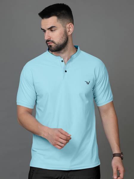 MENTIFIC Solid Men Mandarin Collar Multicolor T-Shirt