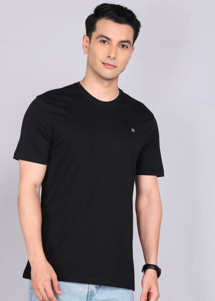 Raymond Solid Men Round Neck Black T-Shirt