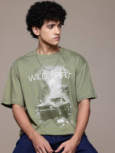 Roadster Printed Men Round Neck Green T-Shirt