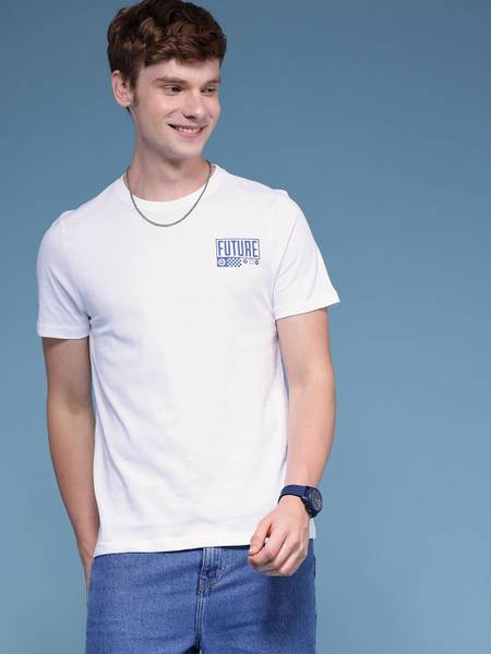 HERE&NOW Solid Men Round Neck White T-Shirt