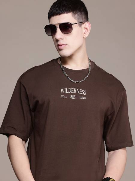 Roadster Printed Men Round Neck Brown T-Shirt