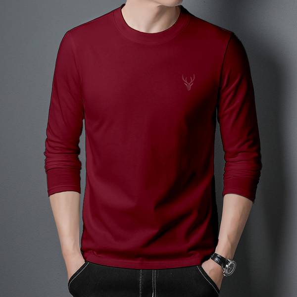 SUPERSQUAD Solid Men Round Neck Maroon T-Shirt