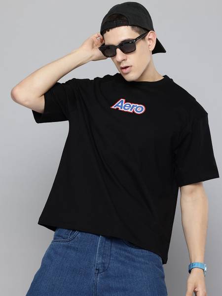 AEROPOSTALE Printed Men Round Neck Black T-Shirt
