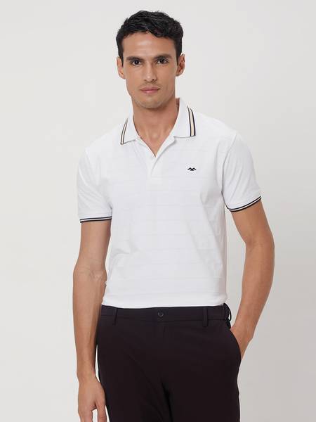MUFTI Solid Men Polo Neck White T-Shirt