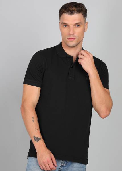 DIESEL Solid Men Polo Neck Black T-Shirt