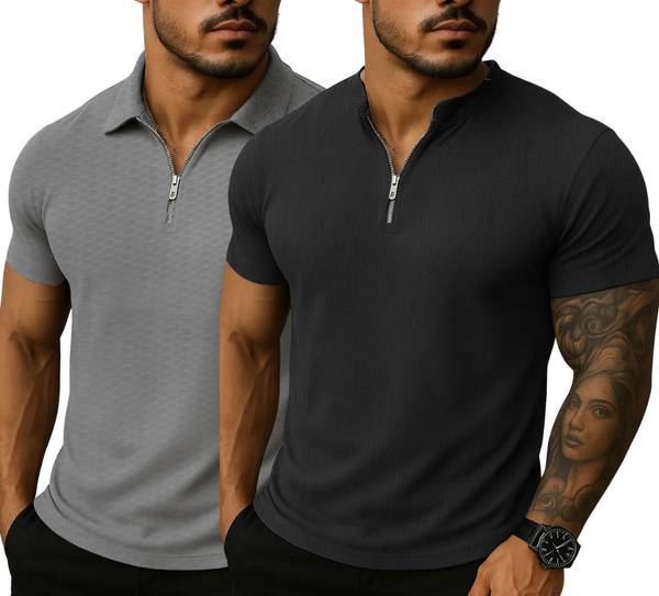 Leotude Colorblock Men Polo Neck Multicolor T-Shirt