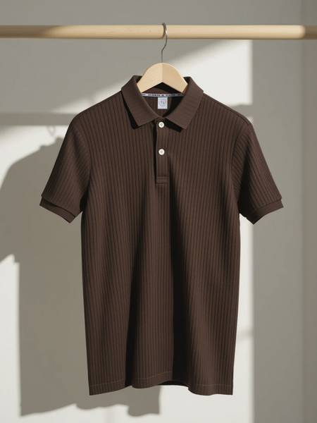 Fashion And Youth Solid Men Polo Neck Brown T-Shirt
