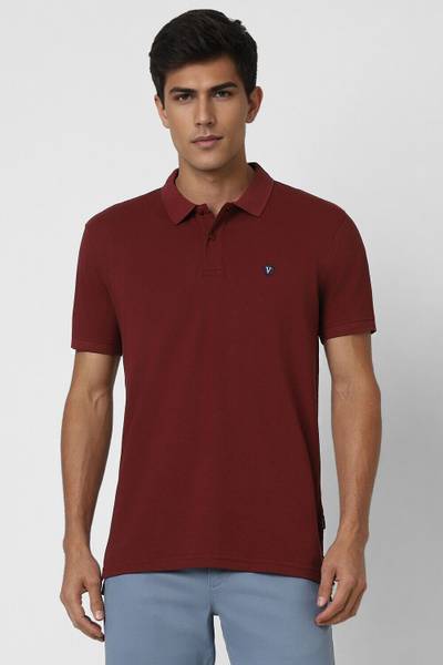 VAN HEUSEN Solid Men Polo Neck Maroon T-Shirt
