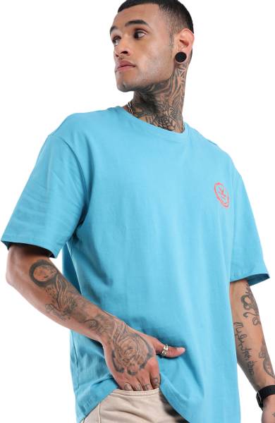 WROGN Printed Men Round Neck Light Blue T-Shirt