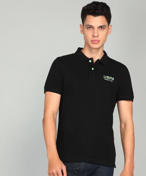 U.S. Polo Assn. Denim Co. Solid Men Polo Neck Black T-Shirt