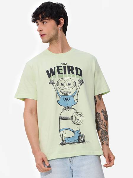 The Souled Store Cartoon Men Round Neck Green T-Shirt