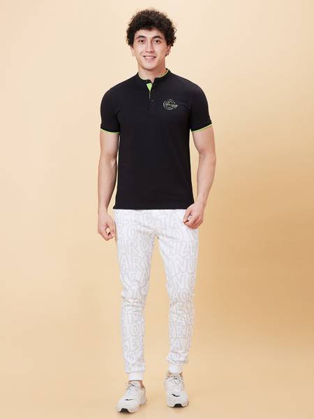 BEING HUMAN Solid Men Mandarin Collar Black T-Shirt