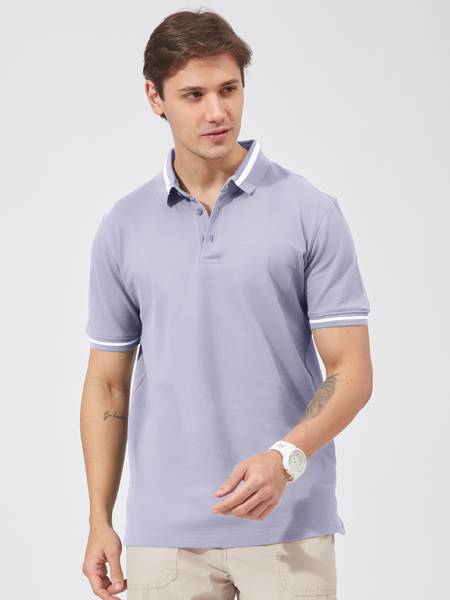 MANIAC Self Design Men Polo Neck Purple T-Shirt
