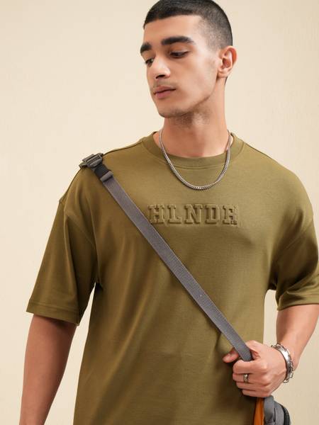 HIGHLANDER Self Design Men Round Neck Green T-Shirt