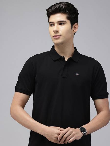 Arrow Sport Self Design Men Polo Neck Black T-Shirt