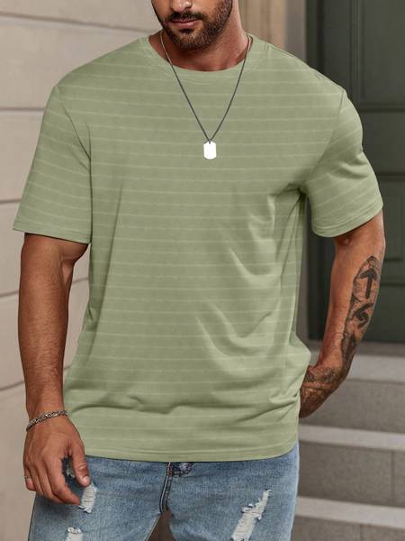 METRONAUT Striped Men Round Neck Light Green T-Shirt