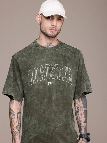 Roadster Printed Men Round Neck Green T-Shirt