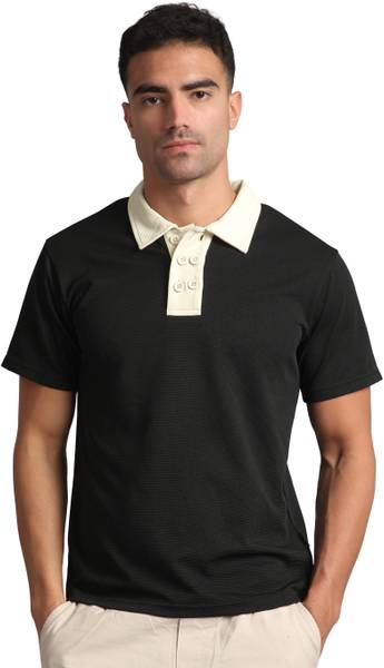 BEYOUNG Solid Men Polo Neck Black T-Shirt