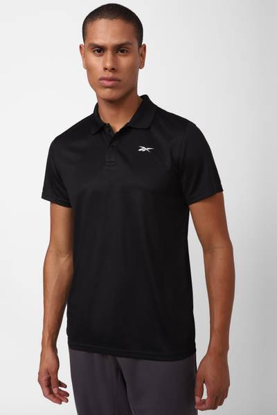 solid men polo neck black t shirt