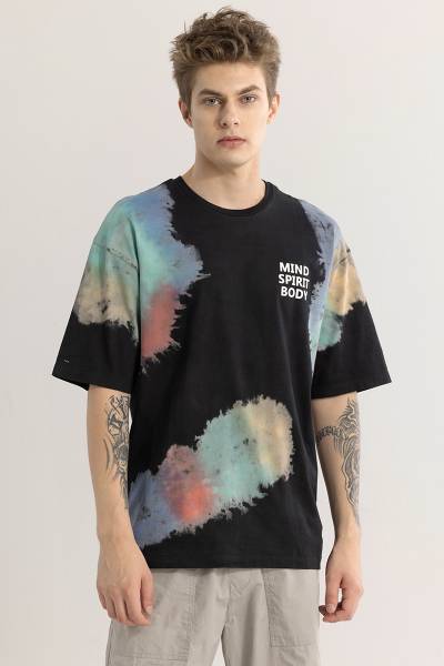 Snitch Abstract Men Round Neck Black T-Shirt