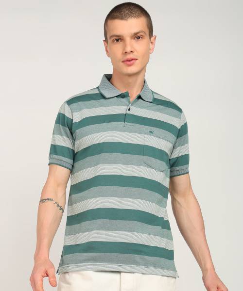 MONTE CARLO Striped Men Polo Neck Green T-Shirt
