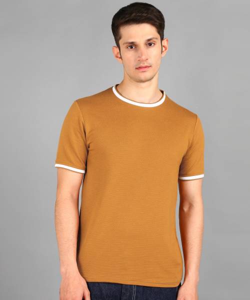 Alan Jones Solid Men Round Neck Yellow T-Shirt