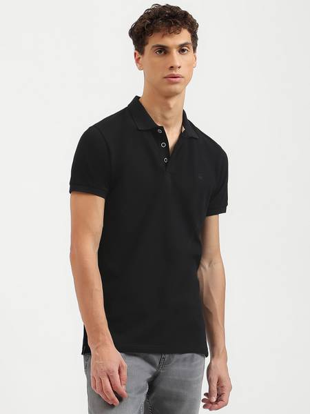 United Colors of Benetton Solid Men Polo Neck Black T-Shirt