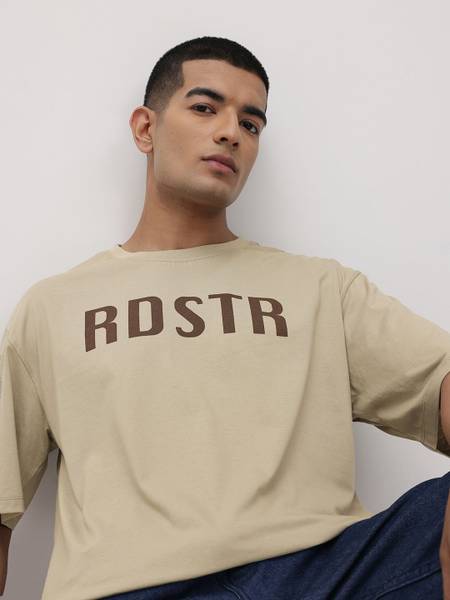 Roadster Printed Men Round Neck Brown T-Shirt