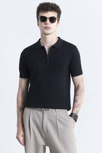 Snitch Solid Men Polo Neck Black T-Shirt