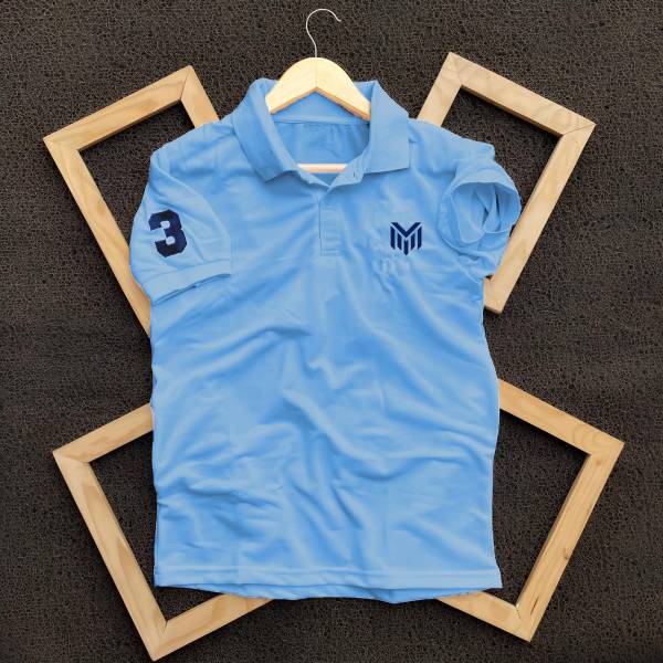 MAFURD Solid Men Polo Neck Light Blue T-Shirt