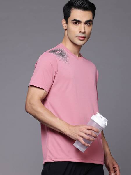 HRX by Hrithik Roshan Solid Men Round Neck Pink T-Shirt