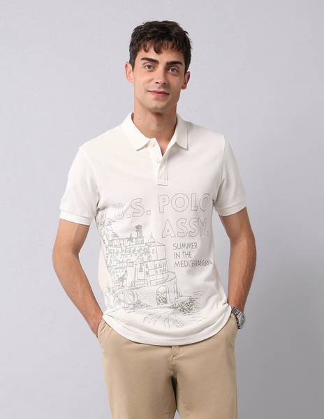 U.S. Polo Assn. Denim Co. Printed Men Polo Neck White T-Shirt