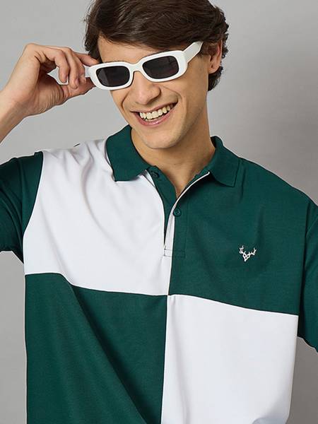 BRONATION Colorblock Men Polo Neck Green T-Shirt