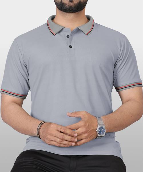 VeBNoR Solid Men Polo Neck Grey T-Shirt