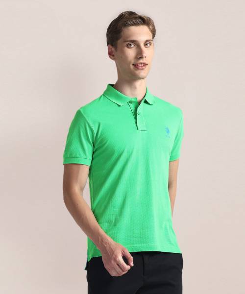 U.S. POLO ASSN. Solid Men Polo Neck Green T-Shirt