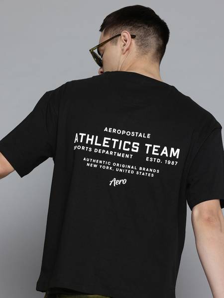 AEROPOSTALE Printed Men Round Neck Black T-Shirt