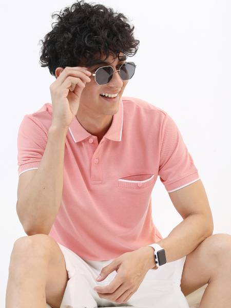 HIGHLANDER Solid Men Polo Neck Pink T-Shirt