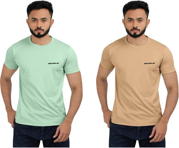 solidplay Solid Men Round Neck Green Beige T Shirt Price History