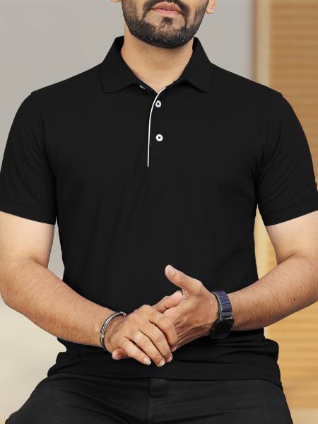 VeBNoR Solid Men Polo Neck Black T-Shirt