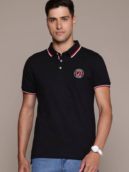 NAUTICA Solid Men Polo Neck Black T-Shirt