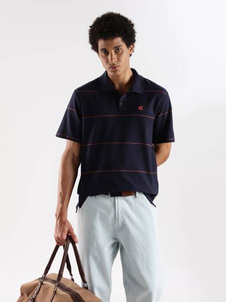 Calvin Klein Jeans Striped Men Polo Neck Navy Blue T-Shirt