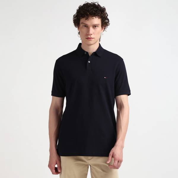 TOMMY HILFIGER Solid Men Polo Neck Navy Blue T-Shirt