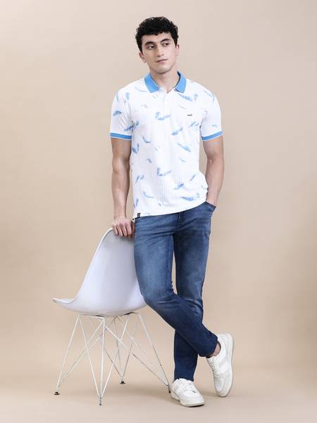 CROCODILE Printed Men Polo Neck Blue T-Shirt