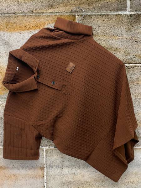 SOLSTICE Self Design Men Polo Neck Brown T-Shirt