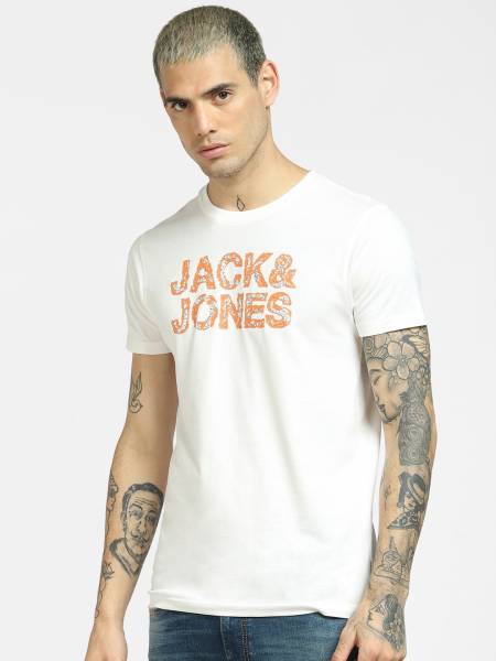 JACK & JONES Typography Men Round Neck White T-Shirt