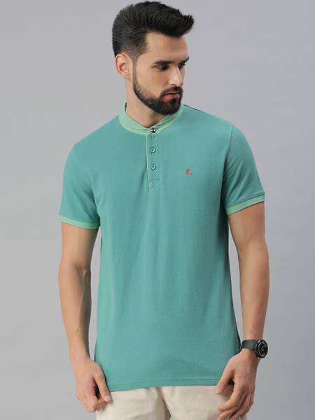 PONR Self Design Men Polo Neck Light Green T-Shirt