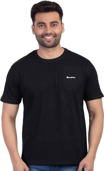 Barcelona Solid Men Scoop Neck Black T-Shirt