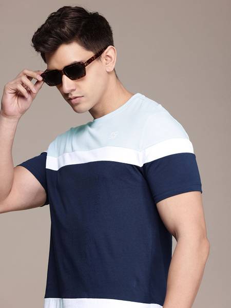 French Connection Colorblock Men Round Neck Blue T-Shirt