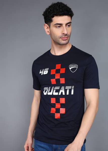 DUCATI Printed Men Round Neck Navy Blue T-Shirt