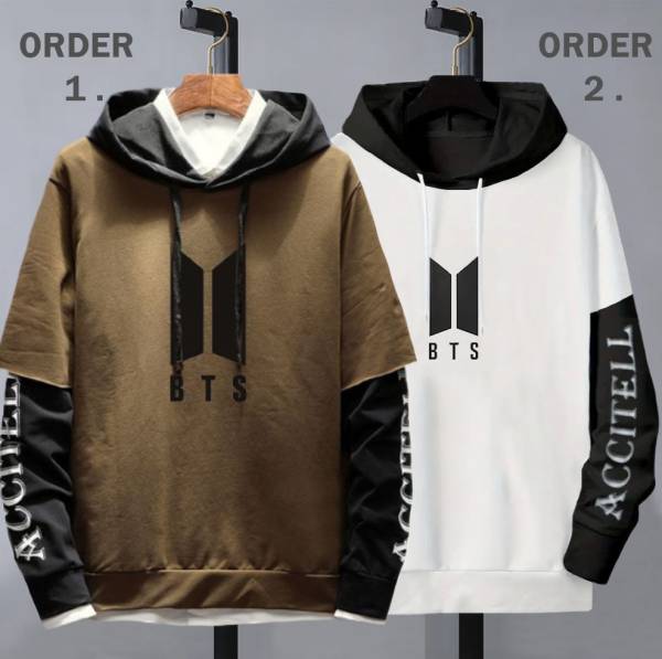 Try This Solid Men Hooded Neck Brown, White T-Shirt